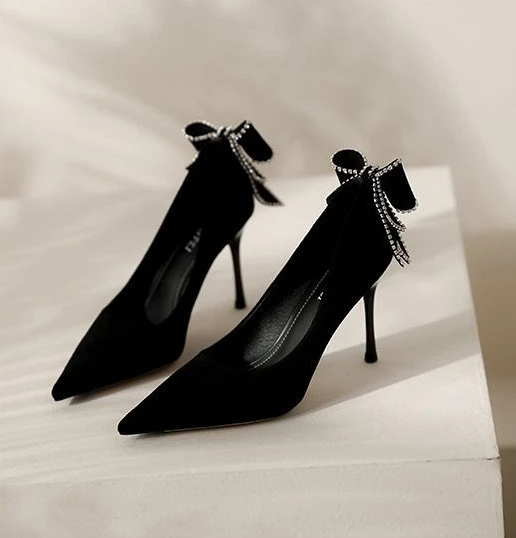 High Heels With Bow Rhinestone Crystals Stiletto - Uniqwear