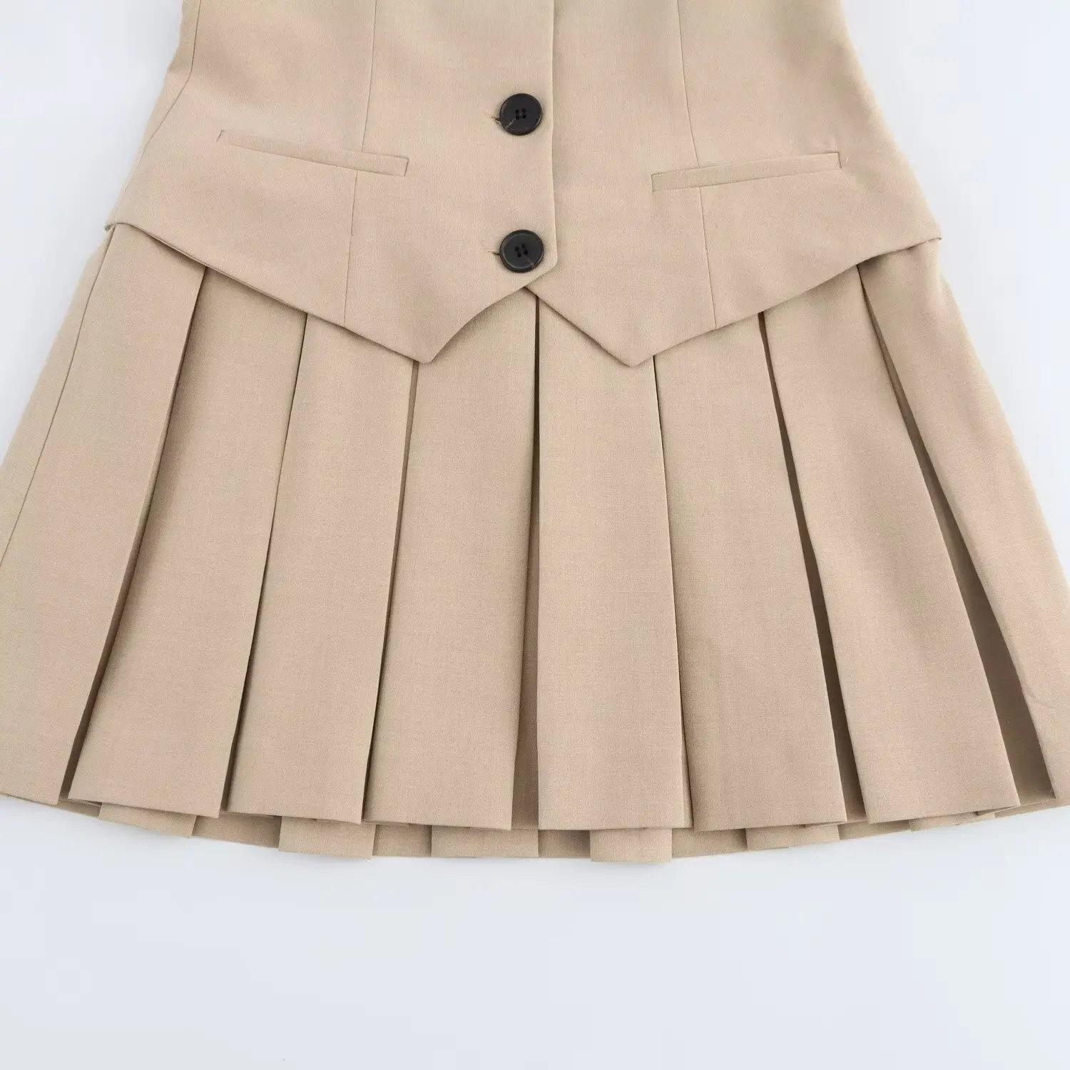 Women Fashion Stripe V-Neck Sleeveless Vest Pleated Skirt - Uniqwear