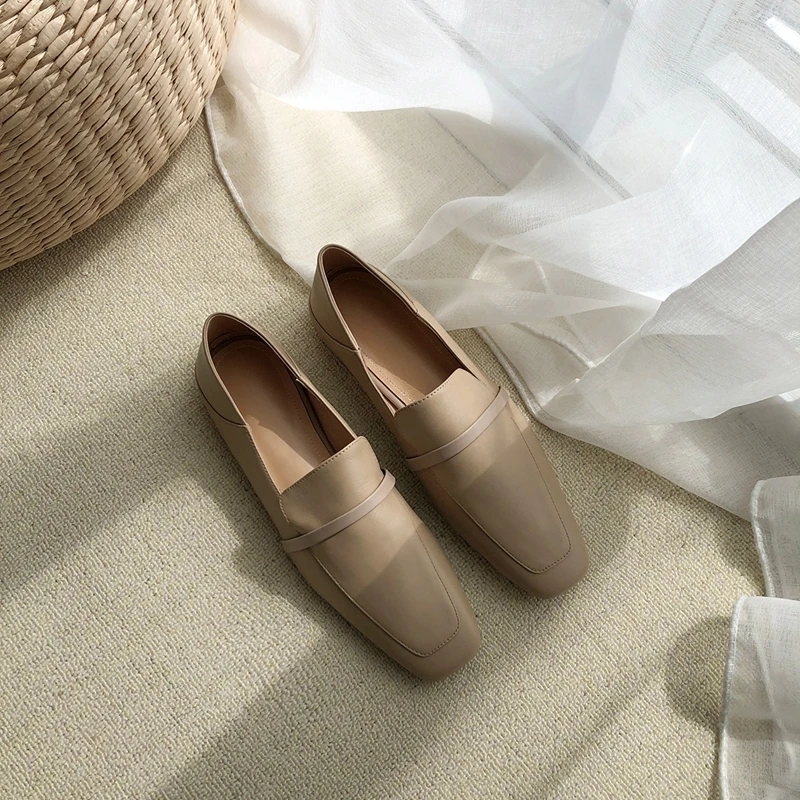 Cow Leather Square Toe Women Flats - Uniqwear