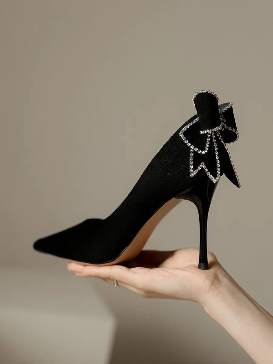 High Heels With Bow Rhinestone Crystals Stiletto - Uniqwear