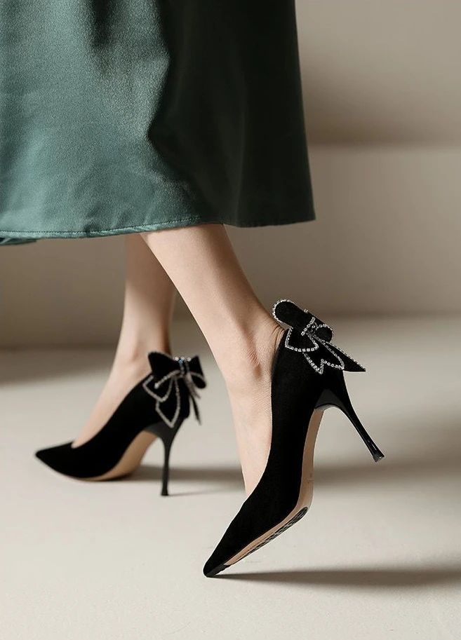 High Heels With Bow Rhinestone Crystals Stiletto - Uniqwear