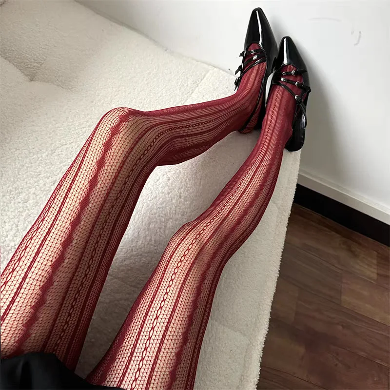 Stripes and Lace Fishnet Tights Woman - Uniqwear
