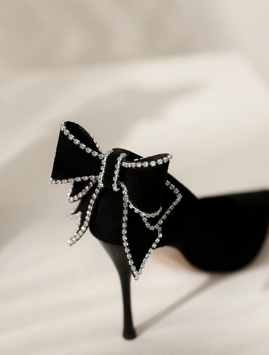 High Heels With Bow Rhinestone Crystals Stiletto - Uniqwear