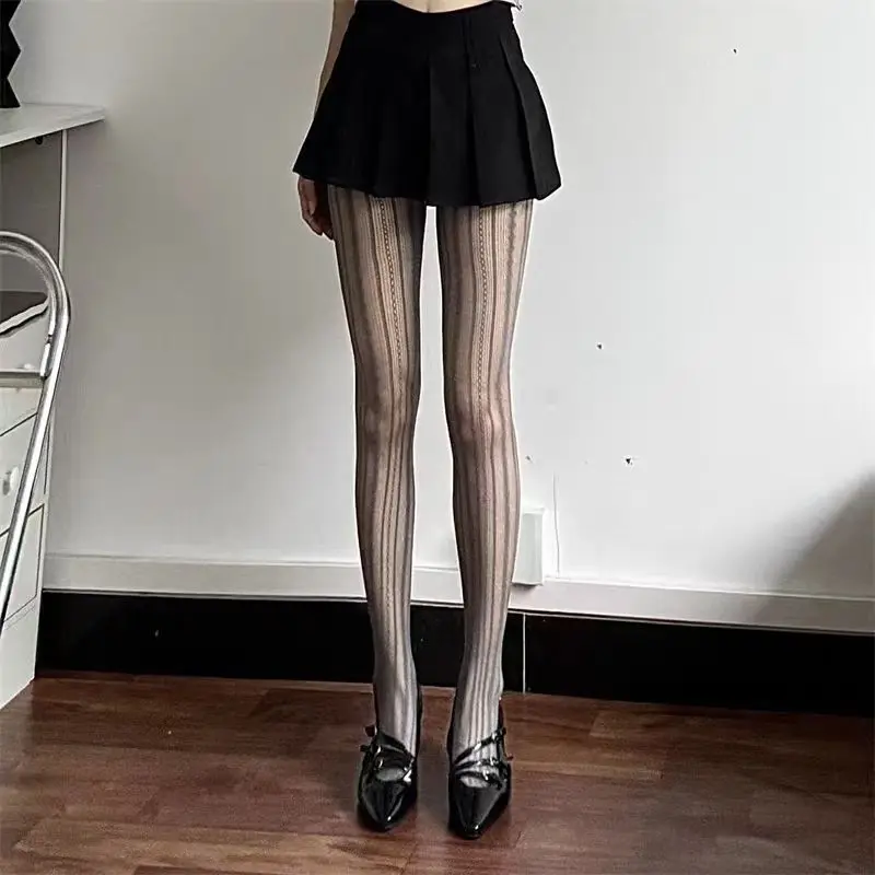 Stripes and Lace Fishnet Tights Woman - Uniqwear