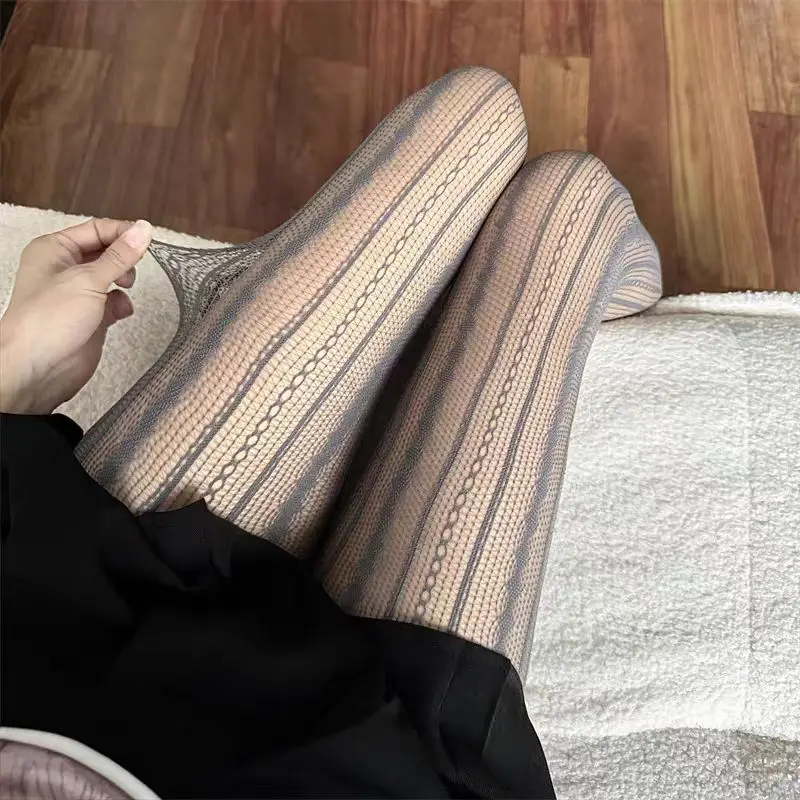 Stripes and Lace Fishnet Tights Woman - Uniqwear