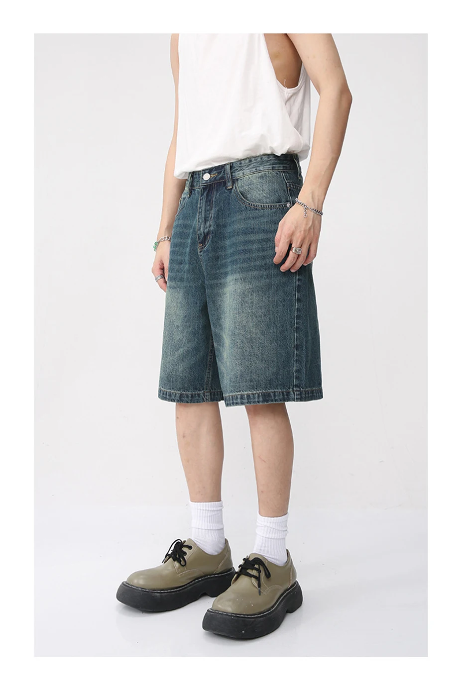 Men Vintage Blue Denim Shorts - Uniqwear
