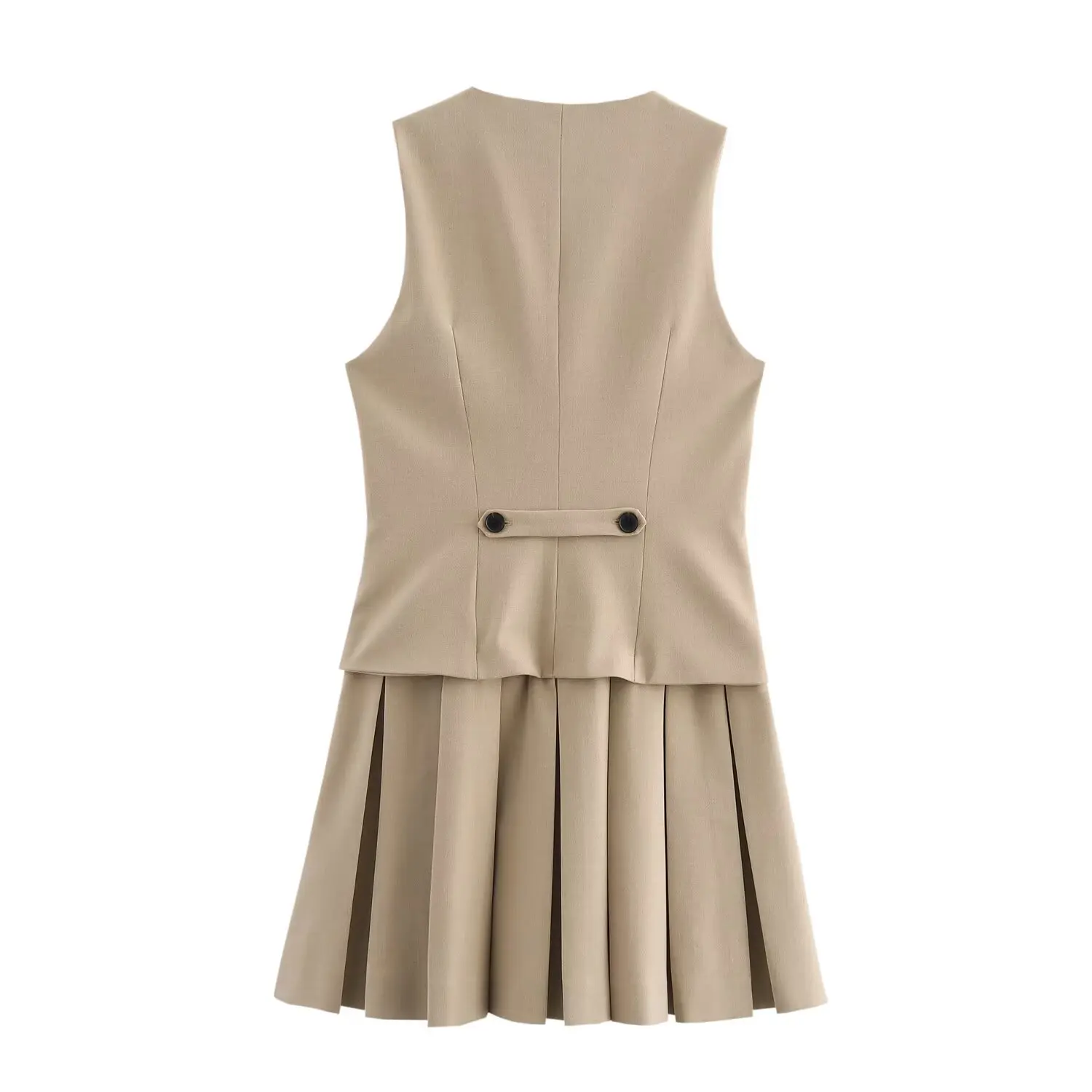Women Fashion Stripe V-Neck Sleeveless Vest Pleated Skirt - Uniqwear