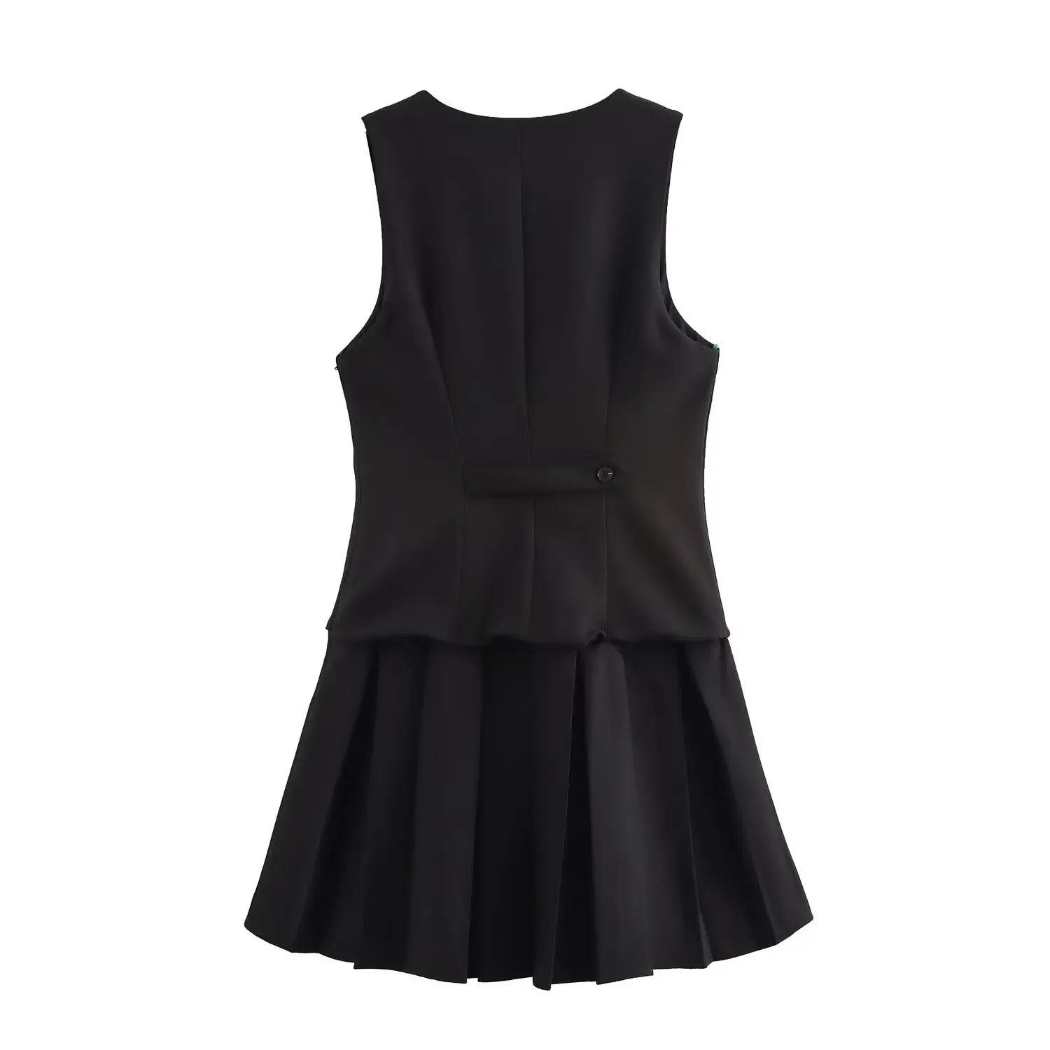 Women Fashion Stripe V-Neck Sleeveless Vest Pleated Skirt - Uniqwear