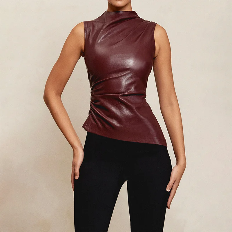 Women Vintage Pu Simple Basic Tank Top - Uniqwear