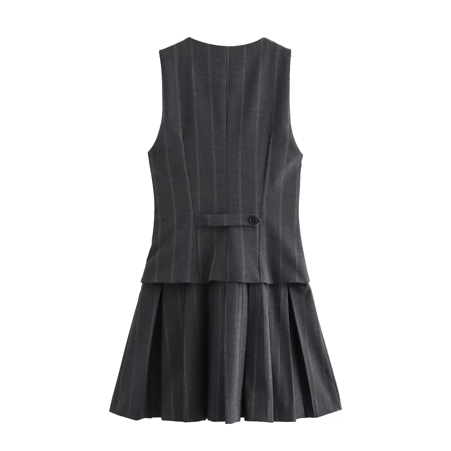 Women Fashion Stripe V-Neck Sleeveless Vest Pleated Skirt - Uniqwear