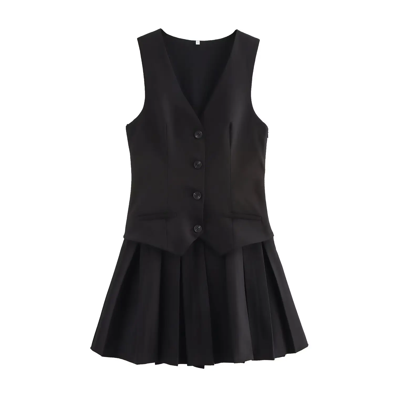 Women Fashion Stripe V-Neck Sleeveless Vest Pleated Skirt - Uniqwear