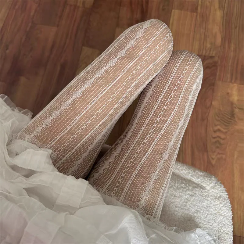 Stripes and Lace Fishnet Tights Woman - Uniqwear