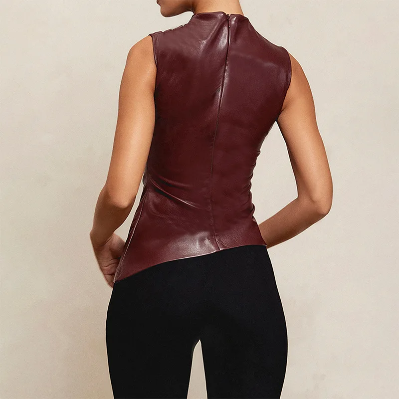 Women Vintage Pu Simple Basic Tank Top - Uniqwear