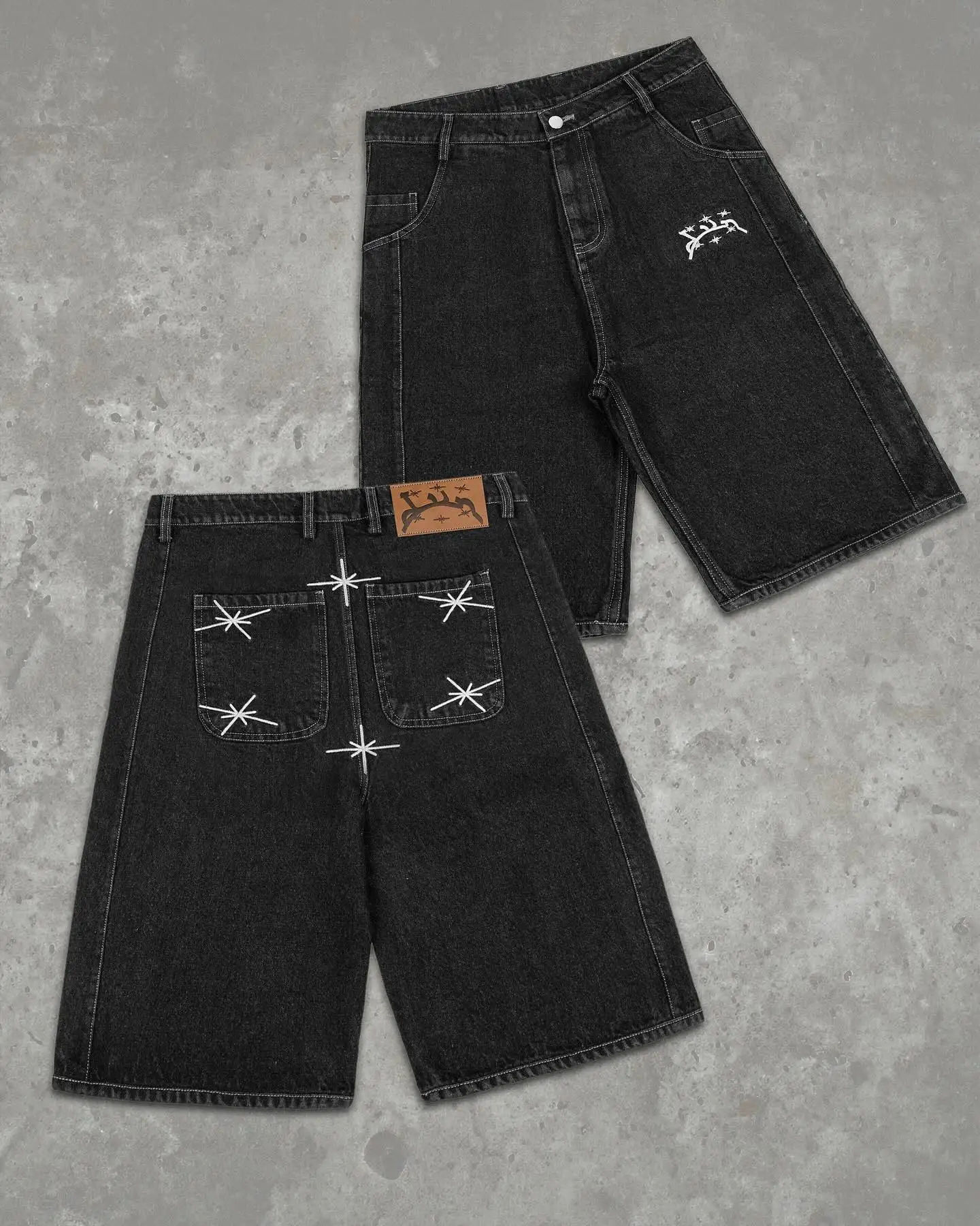 New Divin Street Geometry Baggy Denim Shorts - Uniqwear