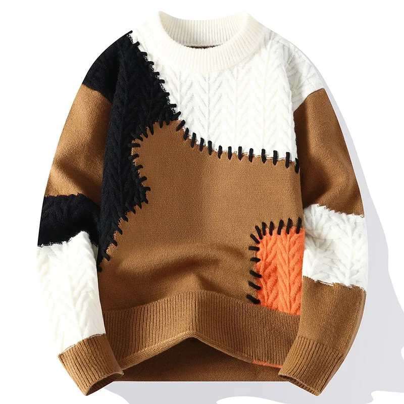 Fashion Sweater Men Patchwork Casual Knit Pullovers - Uniqwear