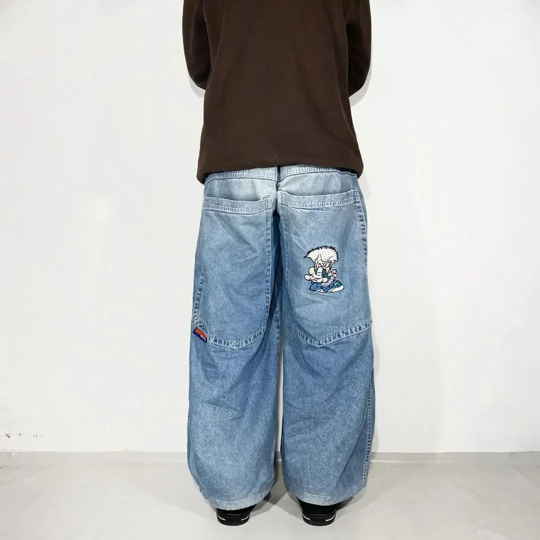 Cartoon Characters Embroidered Washed Baggy Jeans - Uniqwear