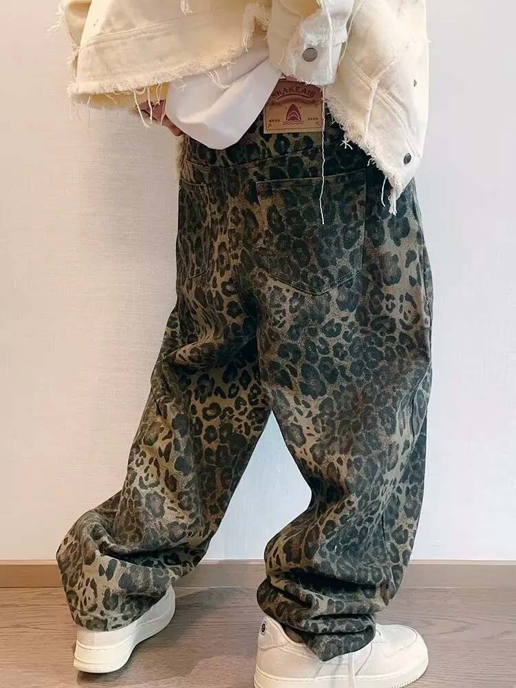 Autumn Tan Leopard Jeans Men Denim Pants Animal Print - Uniqwear
