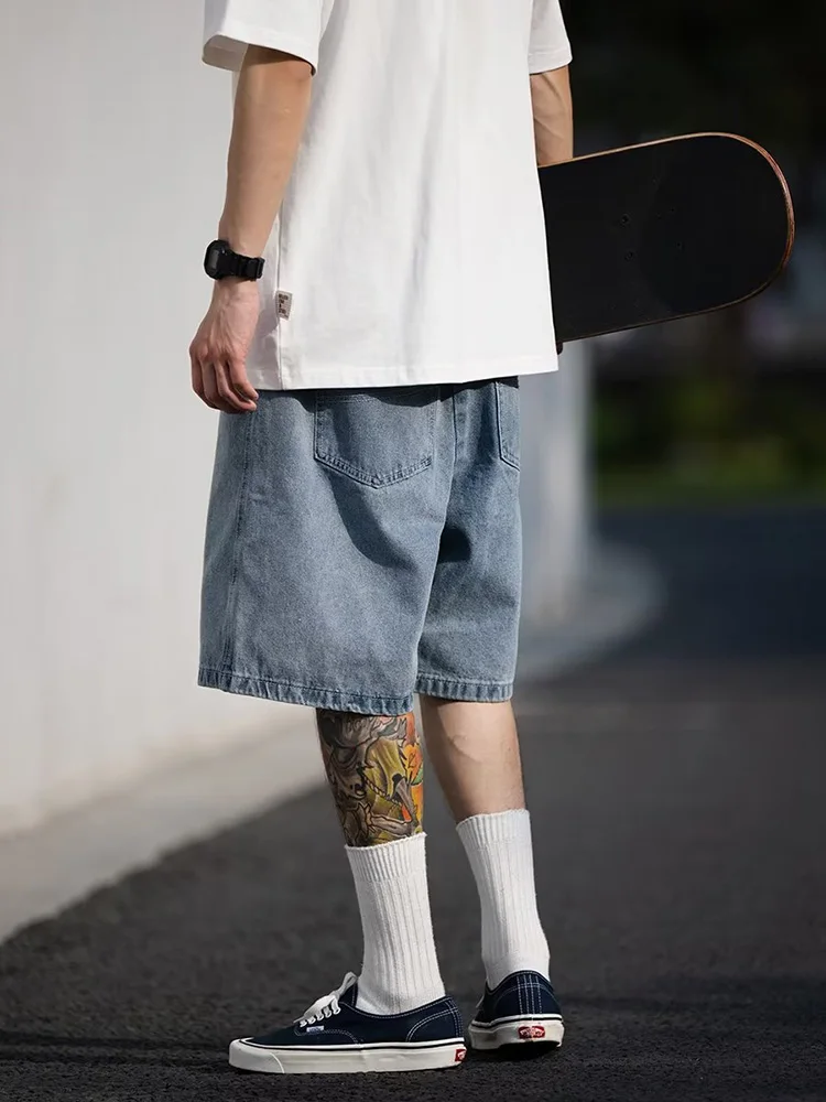 Men's Shorts Jeans Blue Denim Baggy Pants Streetwear - Uniqwear