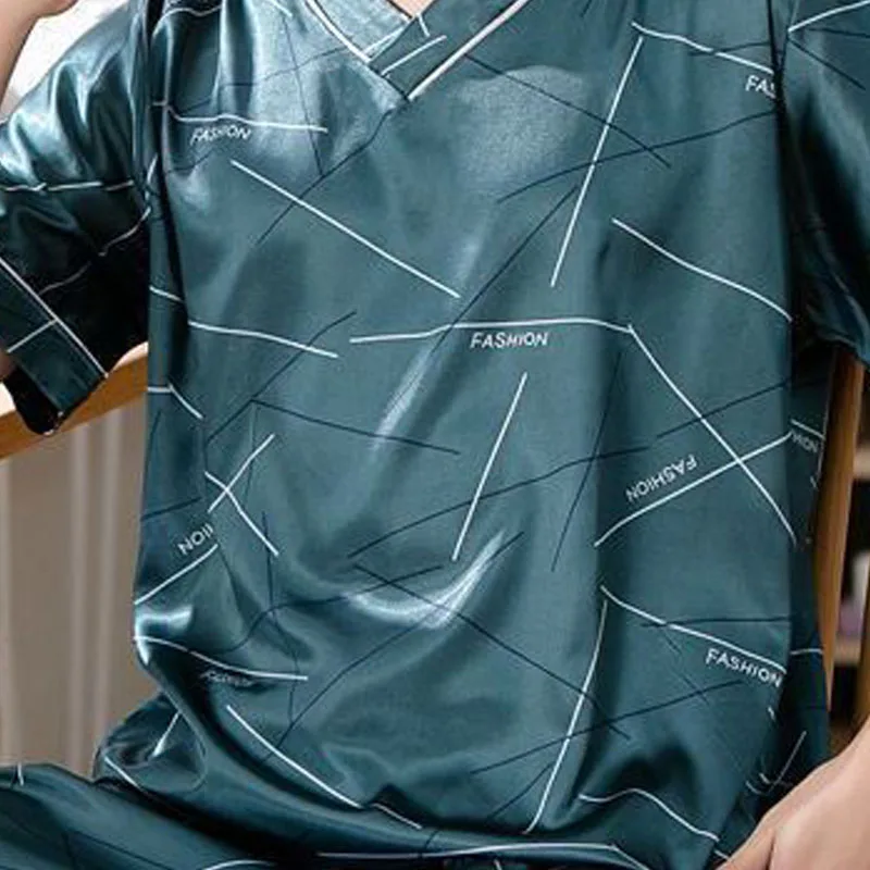 Pajamas Men Ice Silk Thin Short-Sleeved Two-Piece Set - Uniqwear