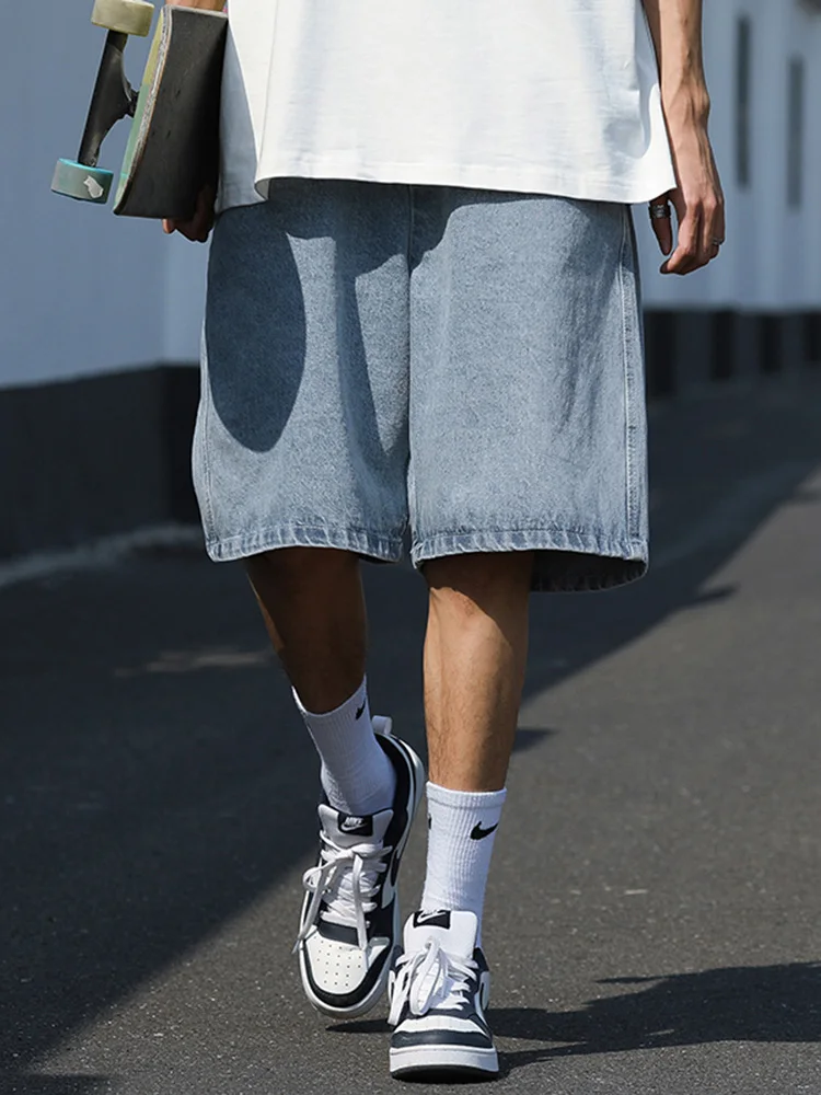 Men's Shorts Jeans Blue Denim Baggy Pants Streetwear - Uniqwear