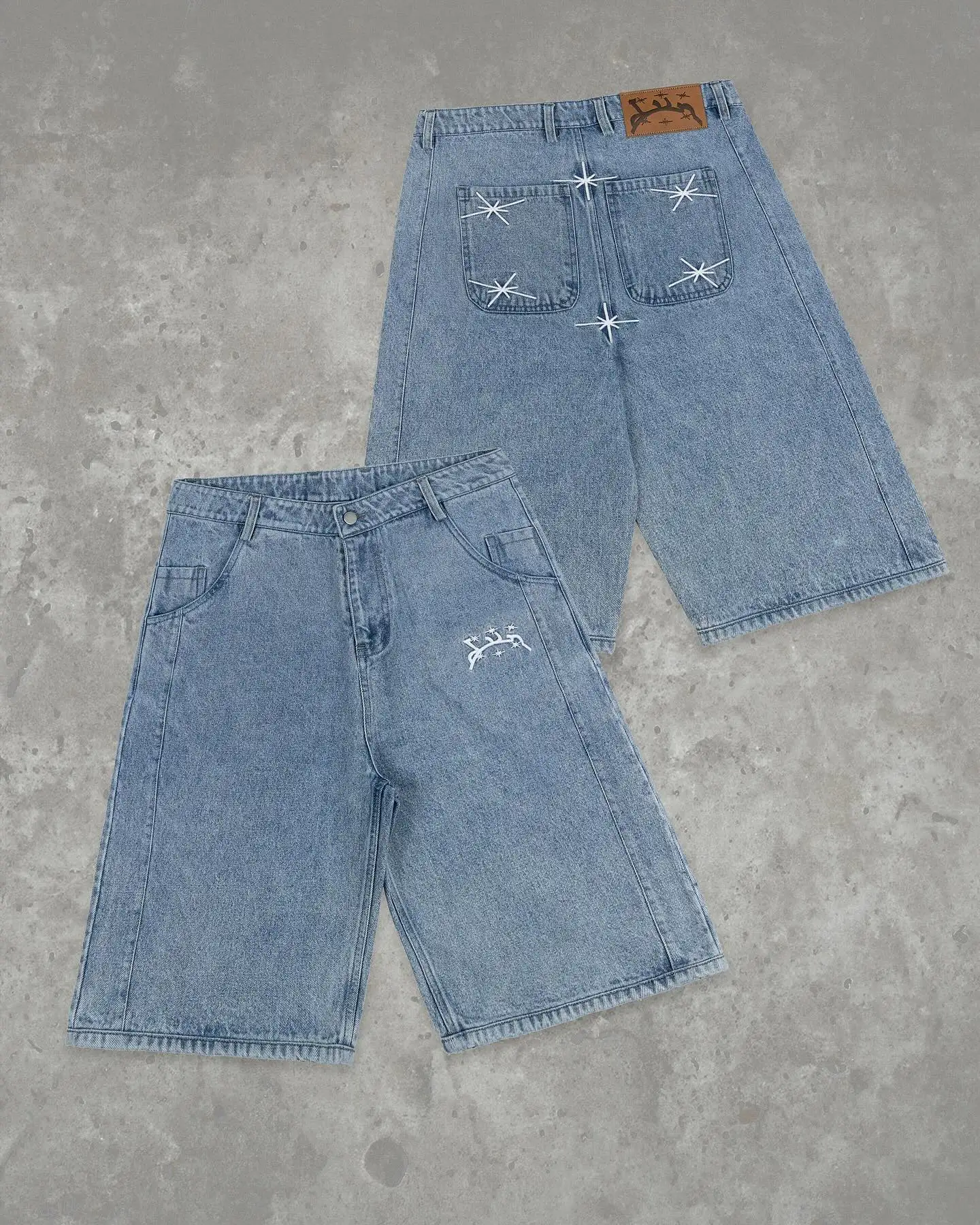 New Divin Street Geometry Baggy Denim Shorts - Uniqwear