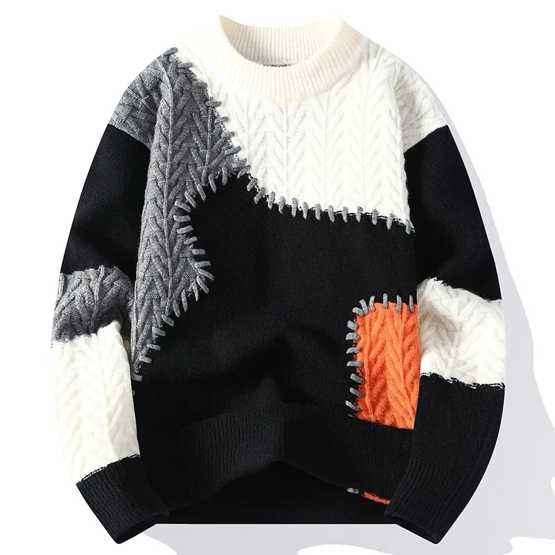 Fashion Sweater Men Patchwork Casual Knit Pullovers - Uniqwear