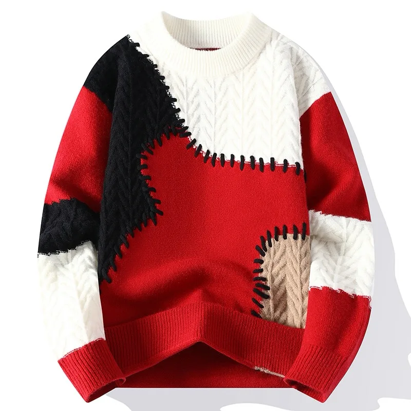 Fashion Sweater Men Patchwork Casual Knit Pullovers - Uniqwear