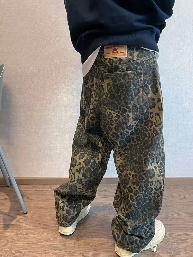 Autumn Tan Leopard Jeans Men Denim Pants Animal Print - Uniqwear