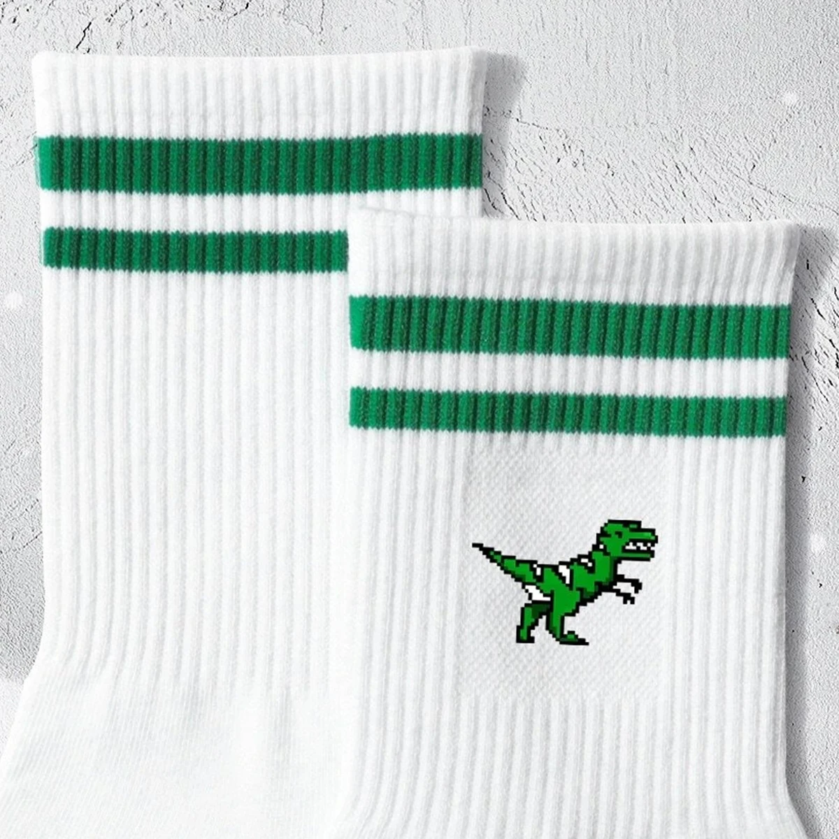 Men/Women green striped dinosaurs cute Socks - Uniqwear