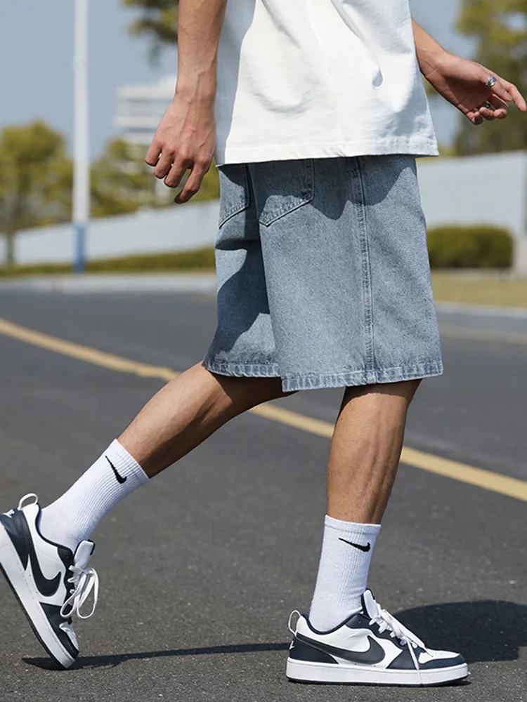 Men's Shorts Jeans Blue Denim Baggy Pants Streetwear - Uniqwear
