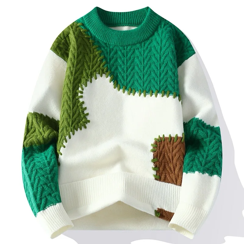 Fashion Sweater Men Patchwork Casual Knit Pullovers - Uniqwear