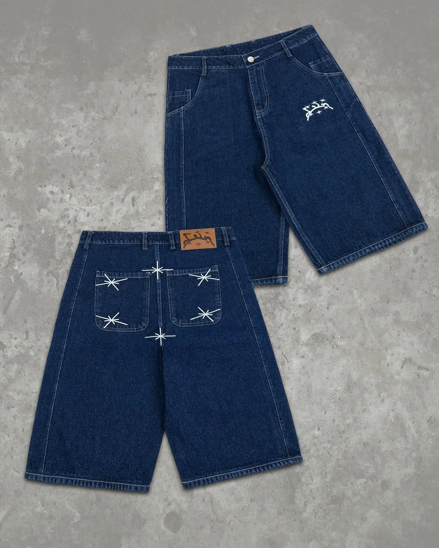 New Divin Street Geometry Baggy Denim Shorts - Uniqwear