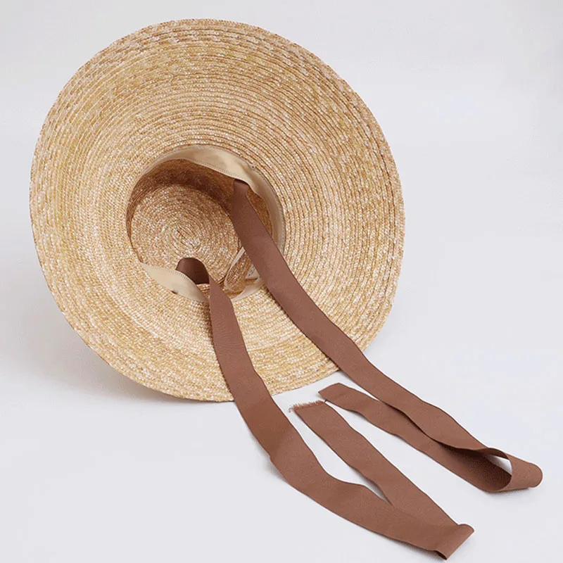 Women Wide Brim Straw Hat with Chin Strap - Uniqwear
