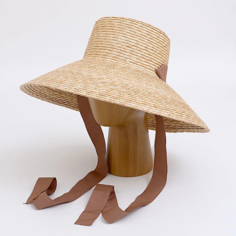 Women Wide Brim Straw Hat with Chin Strap - Uniqwear