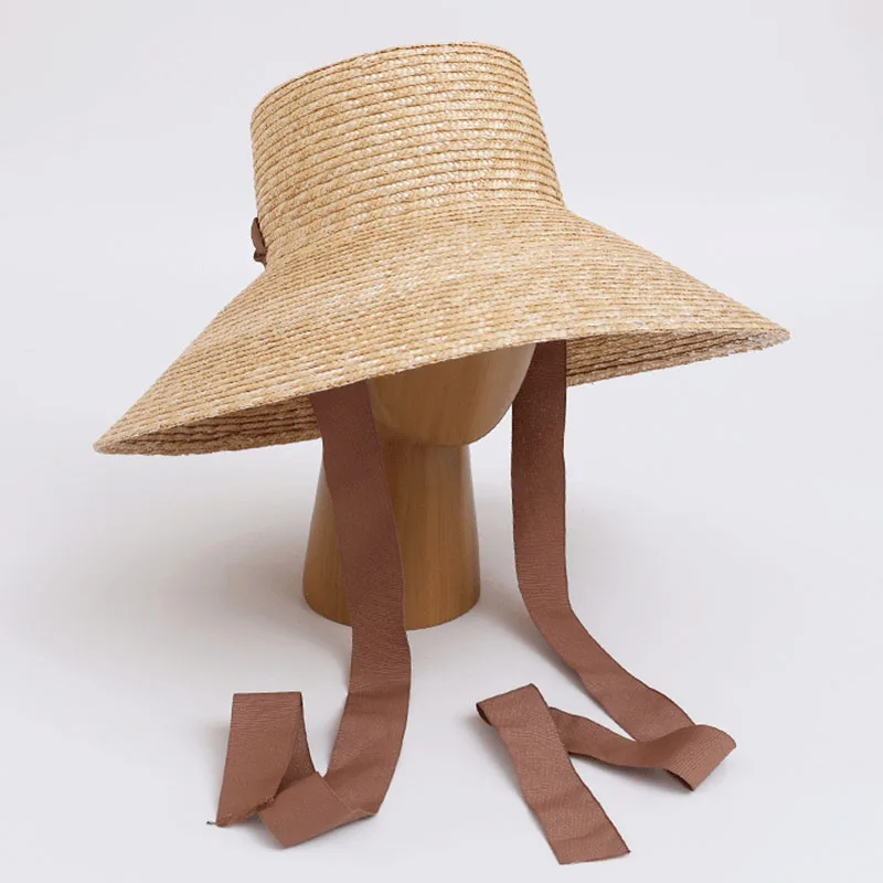 Women Wide Brim Straw Hat with Chin Strap - Uniqwear