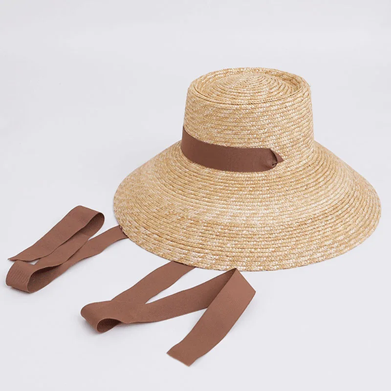 Women Wide Brim Straw Hat with Chin Strap - Uniqwear