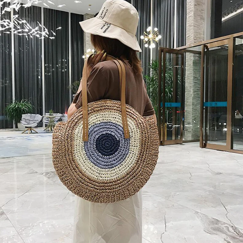 Large Capacity Round Women Straw Bag Summer Bags - Uniqwear