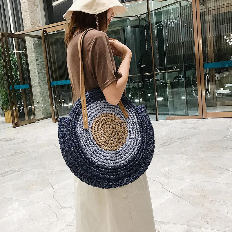 Large Capacity Round Women Straw Bag Summer Bags - Uniqwear