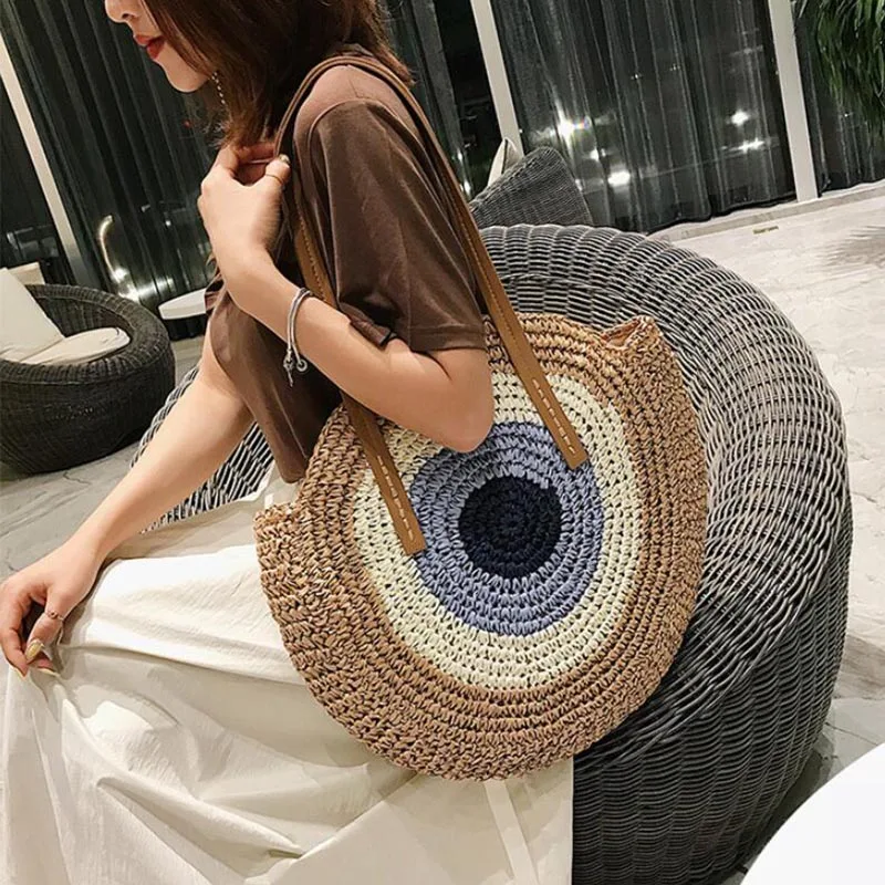 Large Capacity Round Women Straw Bag Summer Bags - Uniqwear