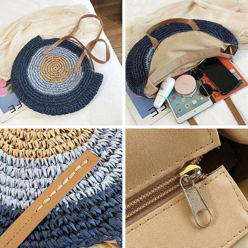 Large Capacity Round Women Straw Bag Summer Bags - Uniqwear