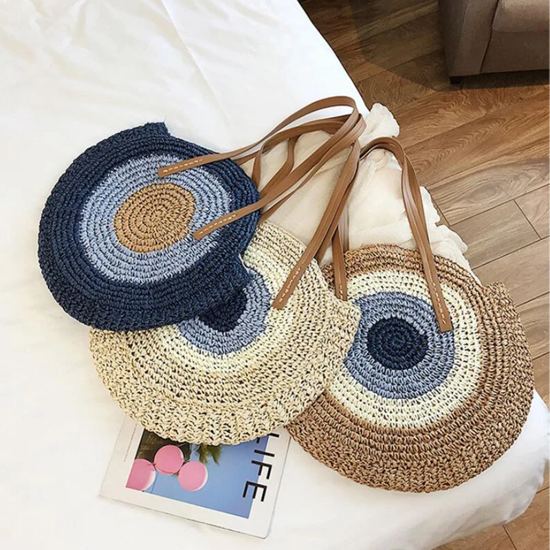 Large Capacity Round Women Straw Bag Summer Bags - Uniqwear