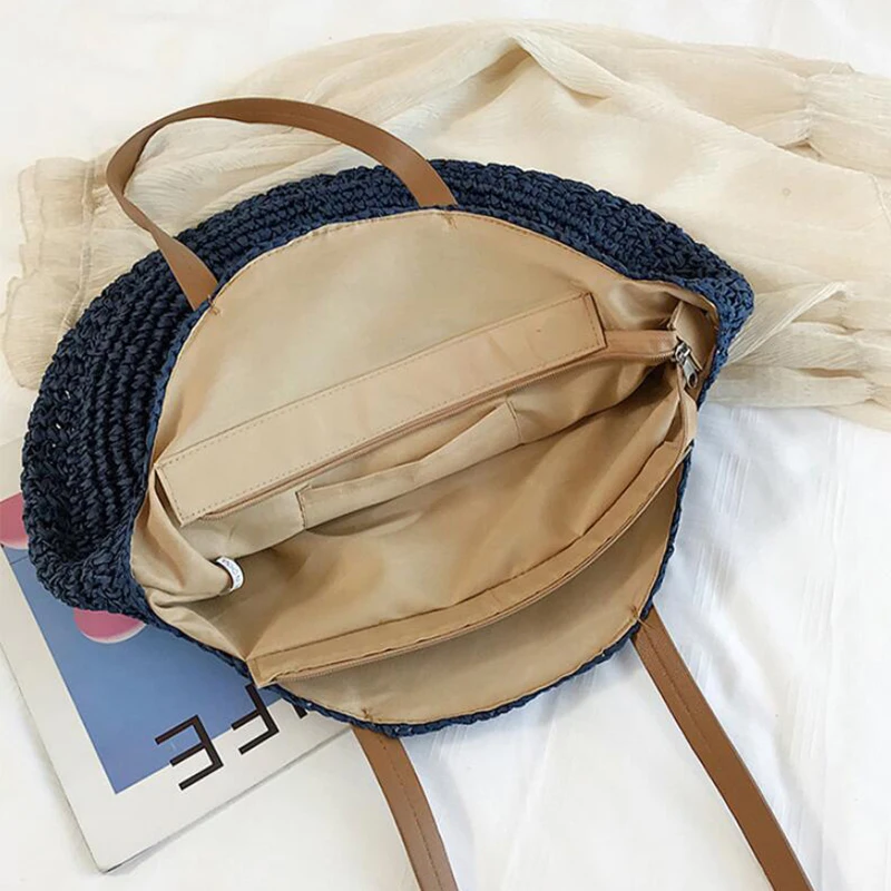 Large Capacity Round Women Straw Bag Summer Bags - Uniqwear