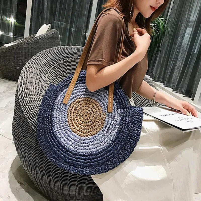 Large Capacity Round Women Straw Bag Summer Bags - Uniqwear