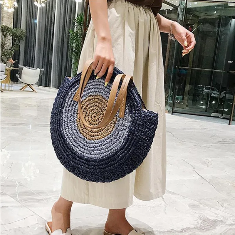 Large Capacity Round Women Straw Bag Summer Bags - Uniqwear