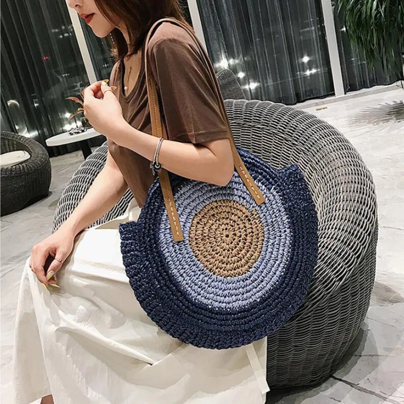 Large Capacity Round Women Straw Bag Summer Bags - Uniqwear