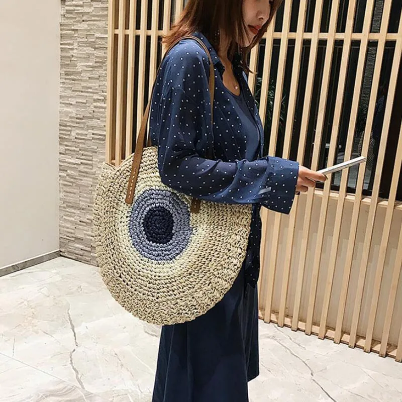 Large Capacity Round Women Straw Bag Summer Bags - Uniqwear