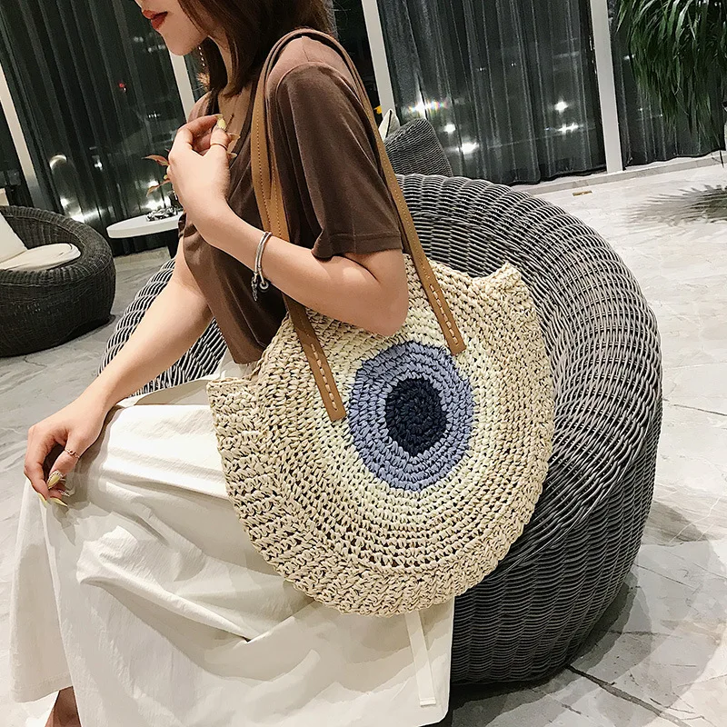 Large Capacity Round Women Straw Bag Summer Bags - Uniqwear