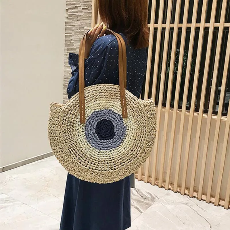 Large Capacity Round Women Straw Bag Summer Bags - Uniqwear