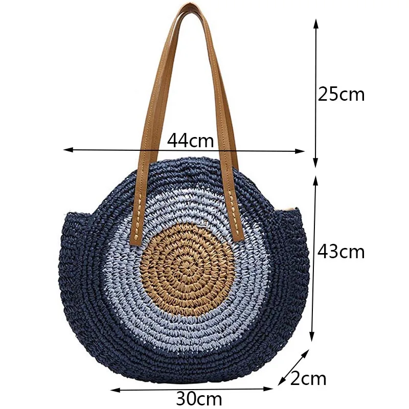Large Capacity Round Women Straw Bag Summer Bags - Uniqwear