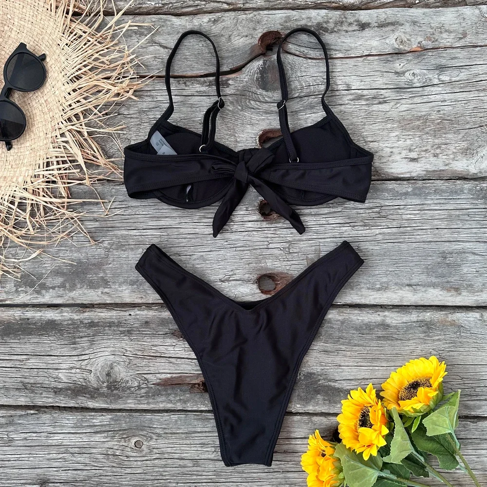 Solid Thong Brazilian Bikinis Swimwear Women - Uniqwear